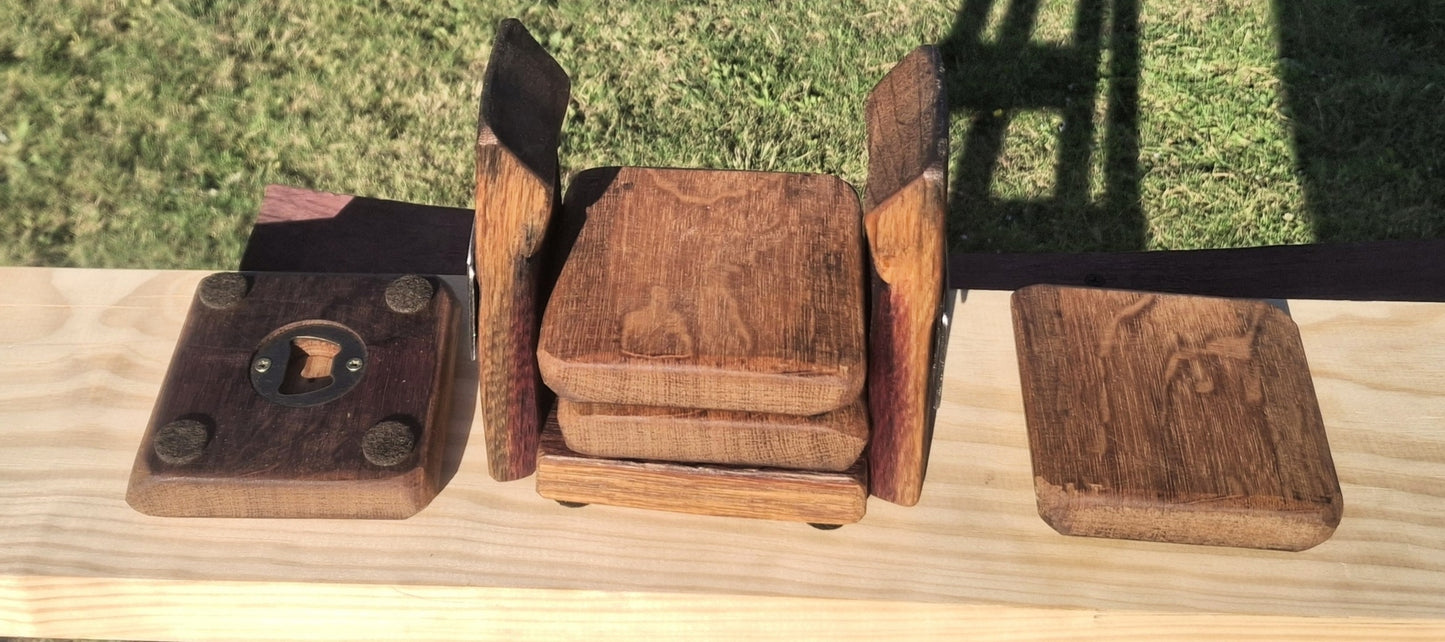 Wine Barrel Coasters and Opener